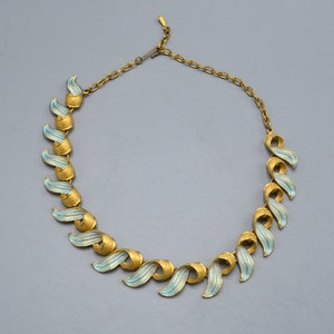 Vintage Gold Tone and Light Blue Enamel Necklace image 2