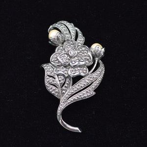 Vintage KJL for Avon Silver Tone and Faux Pearl Flower Brooch