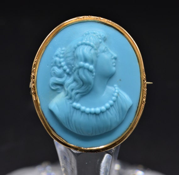 Antique Victorian Turquoise Blue Paste/Glass Cameo - Gem