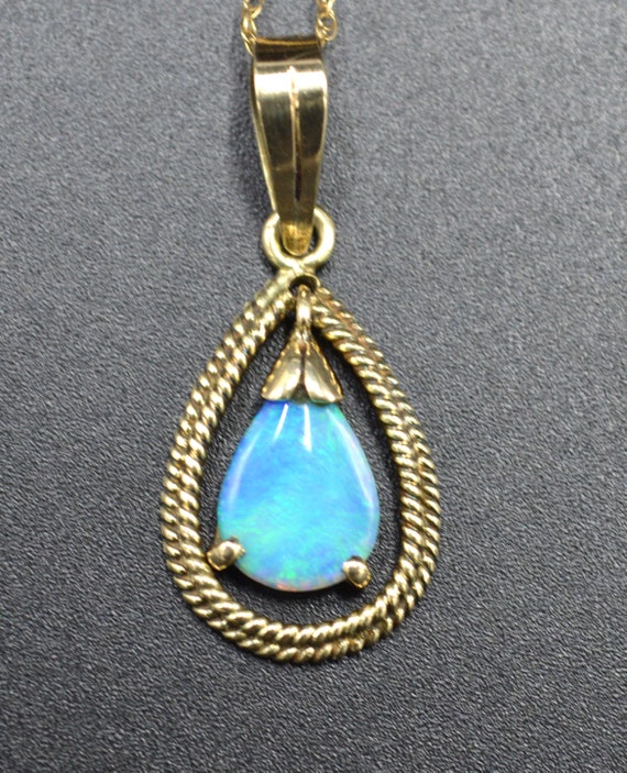 Vintage Blue Opal 14k Gold Setting 14k Gold Chain