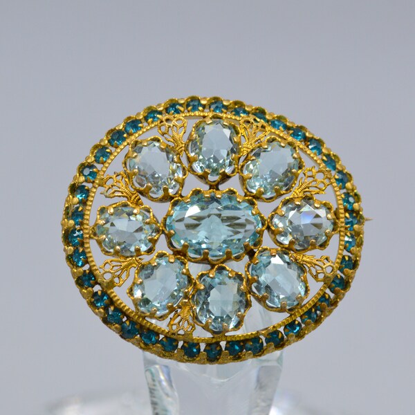 1920's Art Deco Czech Glass Teal Blue Brooch