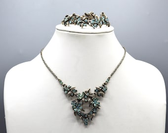 Vintage Hollycraft Blue Rhinestone Necklace and Bracelet Signed 1953