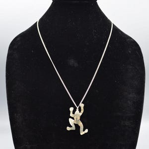 Vintage Mexican  Figural Frog Pendant Necklace on Sterling Chain Signed LW