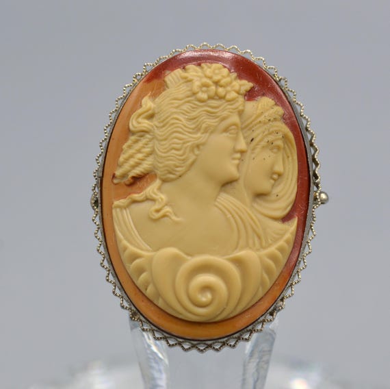 Antique 1920's Czechoslovakia Celluloid Double Headed Cameo Brooch