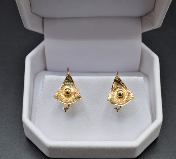 14k Solid Gold Drop Earrings Gem