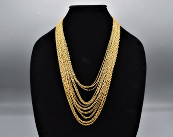 Trifari Multi Strand Graduated Gold Tone Necklace