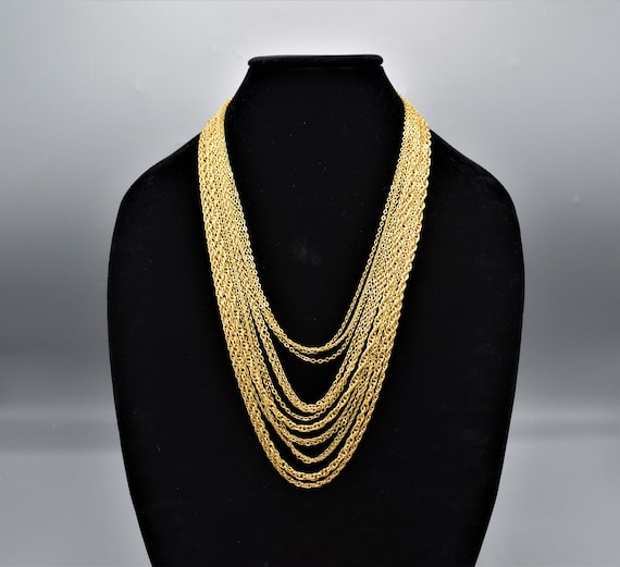 Trifari Multi Strand Graduated Gold Tone Necklace - image 1