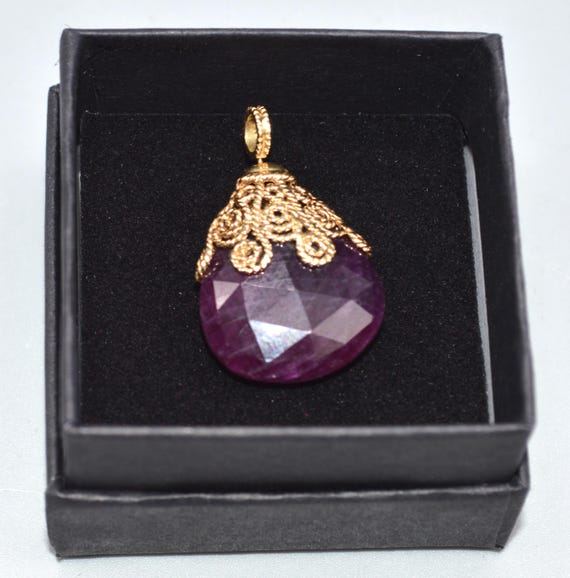 10k Gold Filigree Ruby Pendant: Pear Briolette So… - image 5