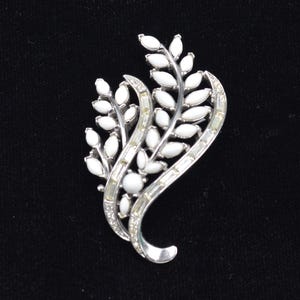 Vintage Trifari Milk Glass and Clear Rhinestone Brooch