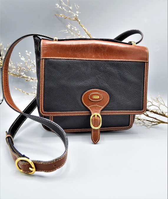 Bally Vintage Black and Brown Leather Crossbody Flap Front Bag Etsy