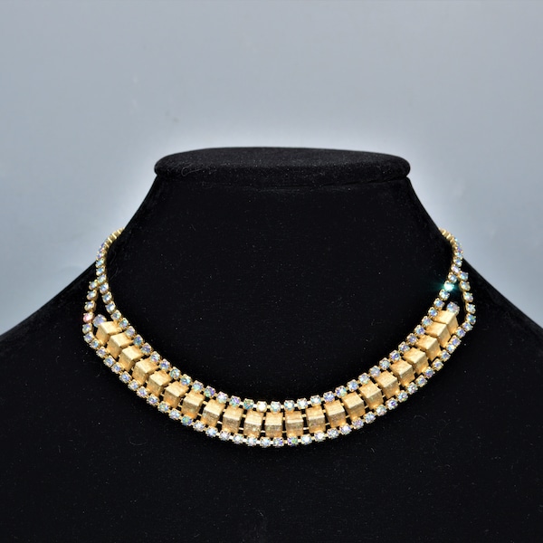 Unsigned Beauty Mid Century Gold and AB Crystal Necklace