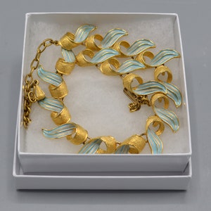 Vintage Gold Tone and Light Blue Enamel Necklace image 7