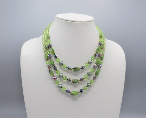Mid Century 3 Strand Glass Bead Necklace - image 1
