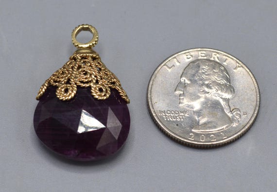 10k Gold Filigree Ruby Pendant: Pear Briolette So… - image 3