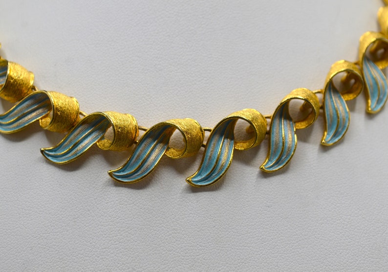 Vintage Gold Tone and Light Blue Enamel Necklace image 5