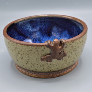 Studio Stoneware Pottery Bowl with Frog