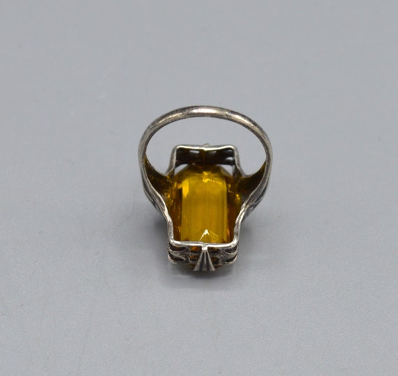 1920's Art Deco Sterling and Citrine Glass Ring - image 5