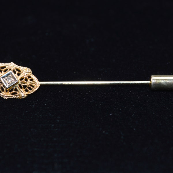 14k Yellow Gold with Small Diamond Stick Pin