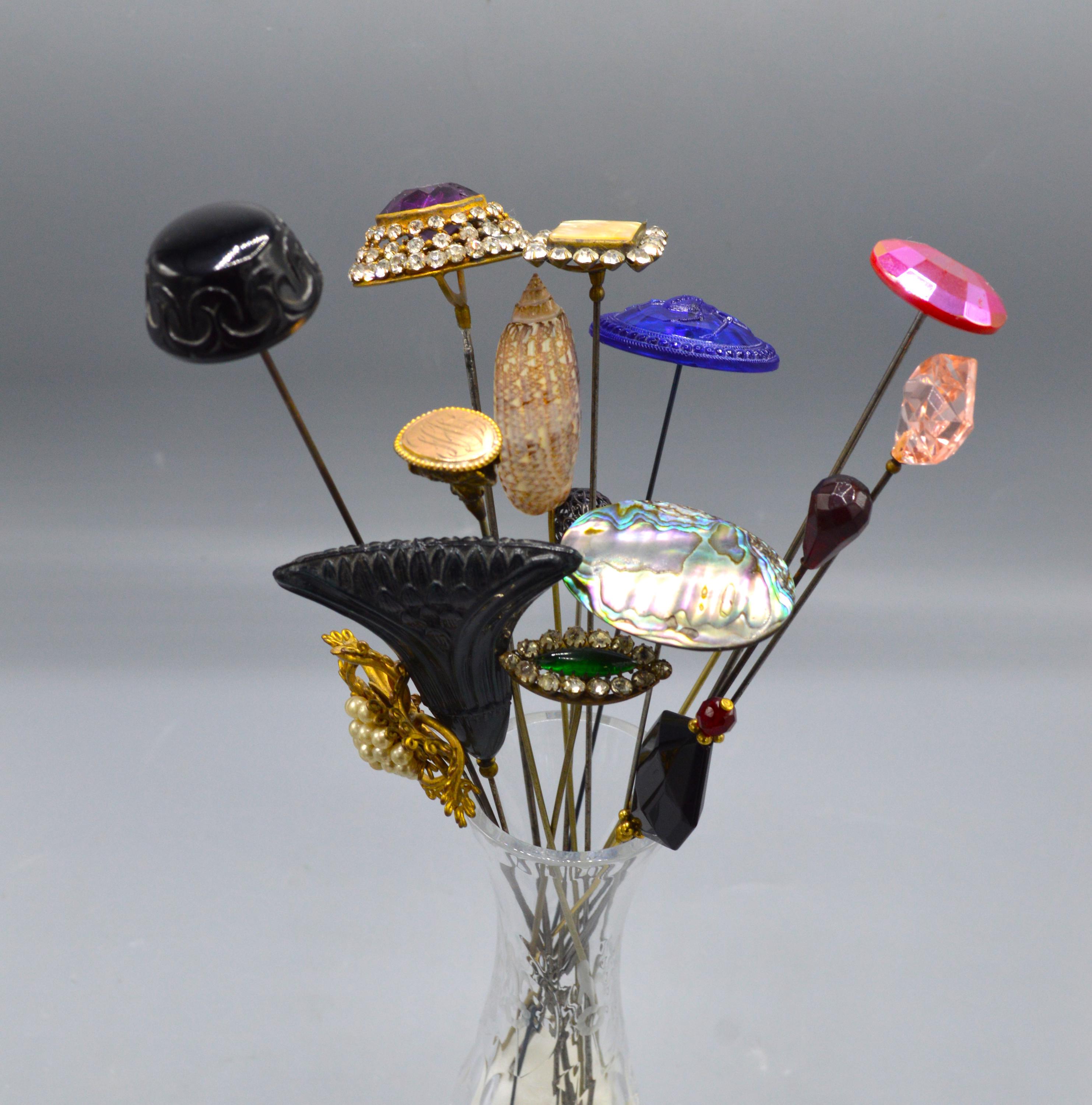 Three Vintage Hat Pins: Gold & Pearl, Freshwater Pearl & Bottle Green Glass A4044 5 main image 4