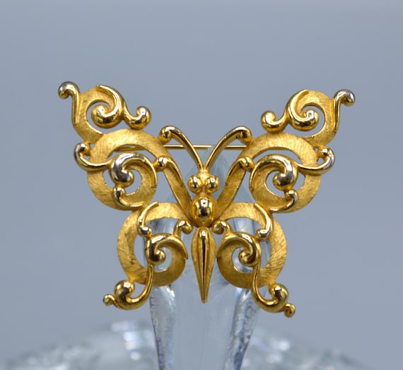 Trifari Brushed Gold Tone Butterfly Brooch/Pin