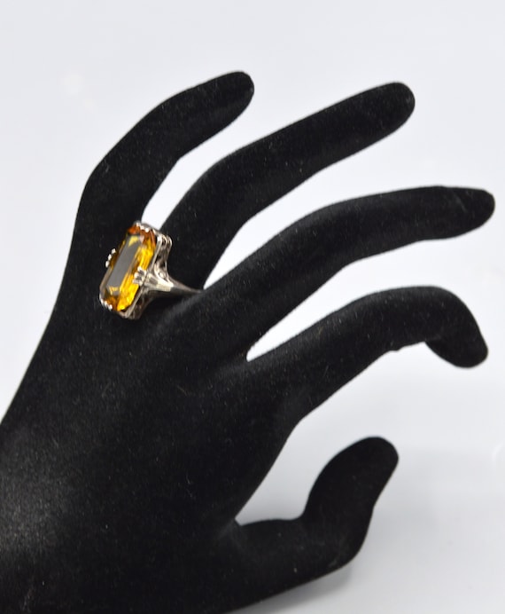 1920's Art Deco Sterling and Citrine Glass Ring - image 6