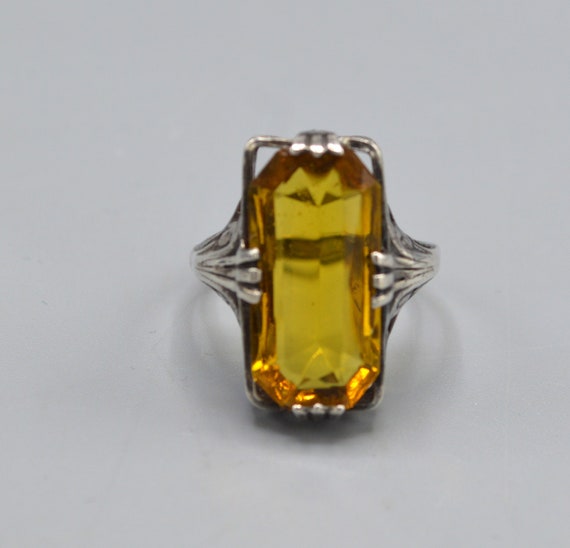 1920's Art Deco Sterling and Citrine Glass Ring - image 4