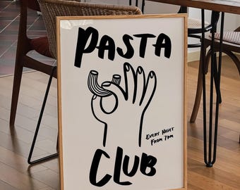 Impression Pasta Club : art mural de cuisine Mid-Century dessiné à la main (téléchargement numérique)