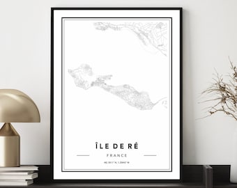 Ile De Re France Map Print, Ile De Re Map Poster, Ile De Re Map Wall Art, Carte de l’Ile De Re, Affiche de la carte de France, Carte minimale du pays