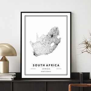 Impresión de mapas de Sudáfrica, Póster de mapas de Sudáfrica, Arte mural de mapas de Sudáfrica, Mapa de Sudáfrica, Mapa de carreteras de Sudáfrica, Póster de mapas personalizados