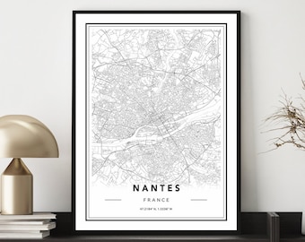 Nantes France Map Print, Nantes Map Poster, Nantes Map Wall Art, Carte de Nantes, Carte de Nantes, Carte de Nantes, Affiche de carte de France, Affiches de carte personnalisées