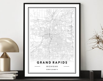 Grand Rapids MI Karte Druck, Grand Rapids Stadt karte Poster, Grand Rapids Michigan Karte Wandkunst, Grand Rapids Straßen karte, Karte von Grand Rapids