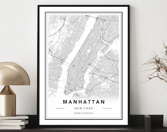 Manhattan Map Print, Manhattan Map Poster, Manhattan Map Wall Art, Custom Map Print, Manhattan Map, Map Of Manhattan, New York Map