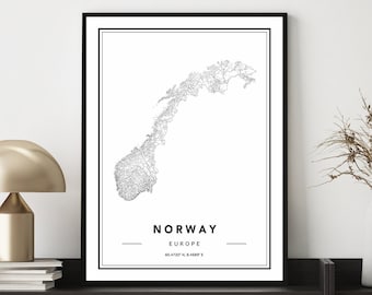 Norway Map Art Print: Minimalist Wall Decor