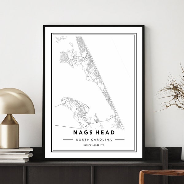 Nags Head NC Map Print, Nags Head Map Poster, Map Of Nags Head North Carolina, Nags Head Art Print, North Carolina Map, Custom Map Design