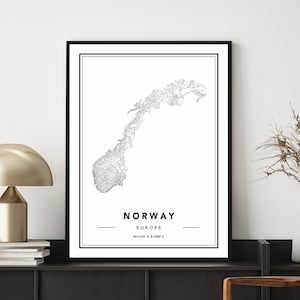 NORVÈGE Carte Imprimer, Norvège Carte Affiche, Norvège Carte Murale, Norvège Carte, Carte de Norvège, Norvège Poster, Cartes personnalisées disponibles