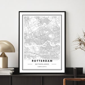 Rotterdam City Map Print, Map of Rotterdam, Rotterdam Map Poster, Minimal Rotterdam Map, Rotterdam Street Map, Custom Map Wall Art image 1