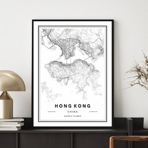 Hong Kong Karte Druck, Hong Kong Karte Poster, Hong Kong Karte Poster, Hong Kong Karte Wandkunst, Hong Kong Stadt Karte, Karte von Hong Kong