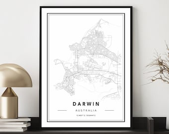 DARWIN CITY MAP POSTER PRINT MODERN CONTEMPORARY CITIES TRAVEL IKEA FRAMES 
