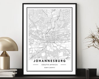 Johannesburg City Map Art Print: Minimalist South Africa Wall Decor