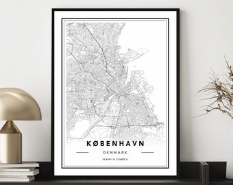 Kobenhavn Map Print, Kobenhavn Map Poster, Kobenhavn Map Wall Art, Map Of Copenhagen, Copenhagen Denmark Map