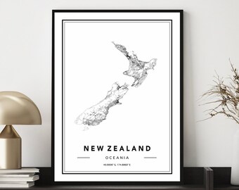 Impression de carte de la Nouvelle-Zélande, Affiche de carte de la Nouvelle-Zélande, Art mural de la carte de la Nouvelle-Zélande, Affiche de carte minimale, Carte routière de la Nouvelle-Zélande, Carte de la Nouvelle-Zélande