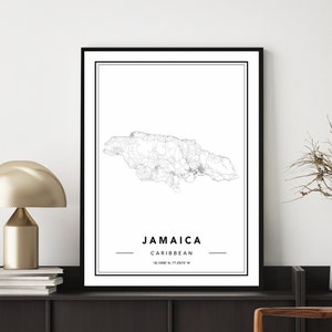 Jamaica Kaart Afdrukken, Jamaica Kaart Poster, Jamaica Kaart Kunst aan de muur, Jamaica Wegenkaart, Jamaica Art Print, Kaart van Jamaica