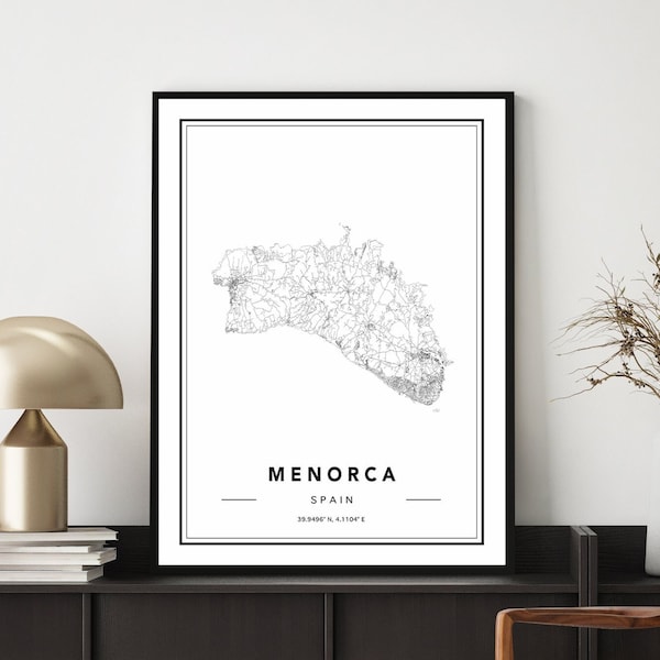 Menorca Map Print, Menorca Map Poster, Minorca Spain Map Wall Art, Map Of Menorca, Spain Travel Poster, Menorca Maps, Minimal Map Prints