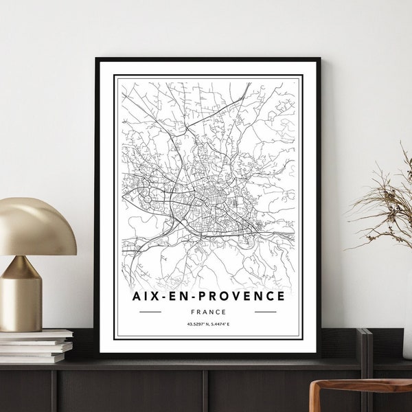 Aix en Provence Map Print, Aix En Provence France Map Poster, Aix En Provence Map Wall Art, Carte d’Aix en Provence, Affiche de carte de France