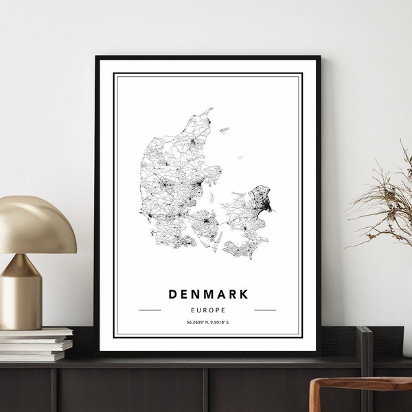 DÄNEMARK Karte Druck, Dänemark Karte Poster, Dänemark Karte Wandkunst, Dänemark Karte, Dänemark Karte, Dänemark Poster, Custom Maps Verfügbar