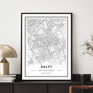 Affiche de carte de Delft, Carte de la ville de Delft, Carte de Delft, Impression de carte de Delft, Art mural de carte de Delft, Affiche de carte de Delft, Carte de ville minimale, Conception de carte personnalisée