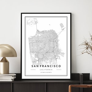 Impressão do mapa de São Francisco, pôster do mapa de São Francisco, arte da parede do mapa de São Francisco, mapas personalizados, mapa da cidade de São Francisco, mapa de São Francisco