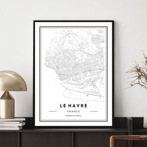 Plakat z mapą Le Havre, Mapa miasta Le Havre, Mapa Le Havre Francja, Wydruk mapy Le Havre, Plakat z mapą Francji, Projekt mapy na zamówienie