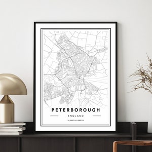Peterborough Karte Druck, Peterborough Poster, Peterborough Karte Wandkunst, Karte von Peterborough, England Karte Poster