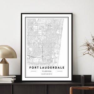 Fort Lauderdale Kaart Print, Fort Lauderdale Florida Poster, Fort Lauderdale Kaart Kunst aan de muur, Fort Lauderdale Stadskaart, Kaart van Fort Lauderdale